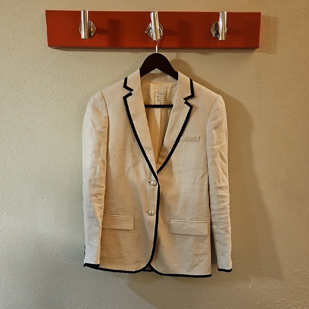 J. Crew Women's Cream Blazer with Black Trim